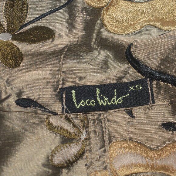 Loco Lindo Vtg Inspired Silk Jacket Tan Floral Embroidered SZ XS Made In USA - Picture 4 of 8